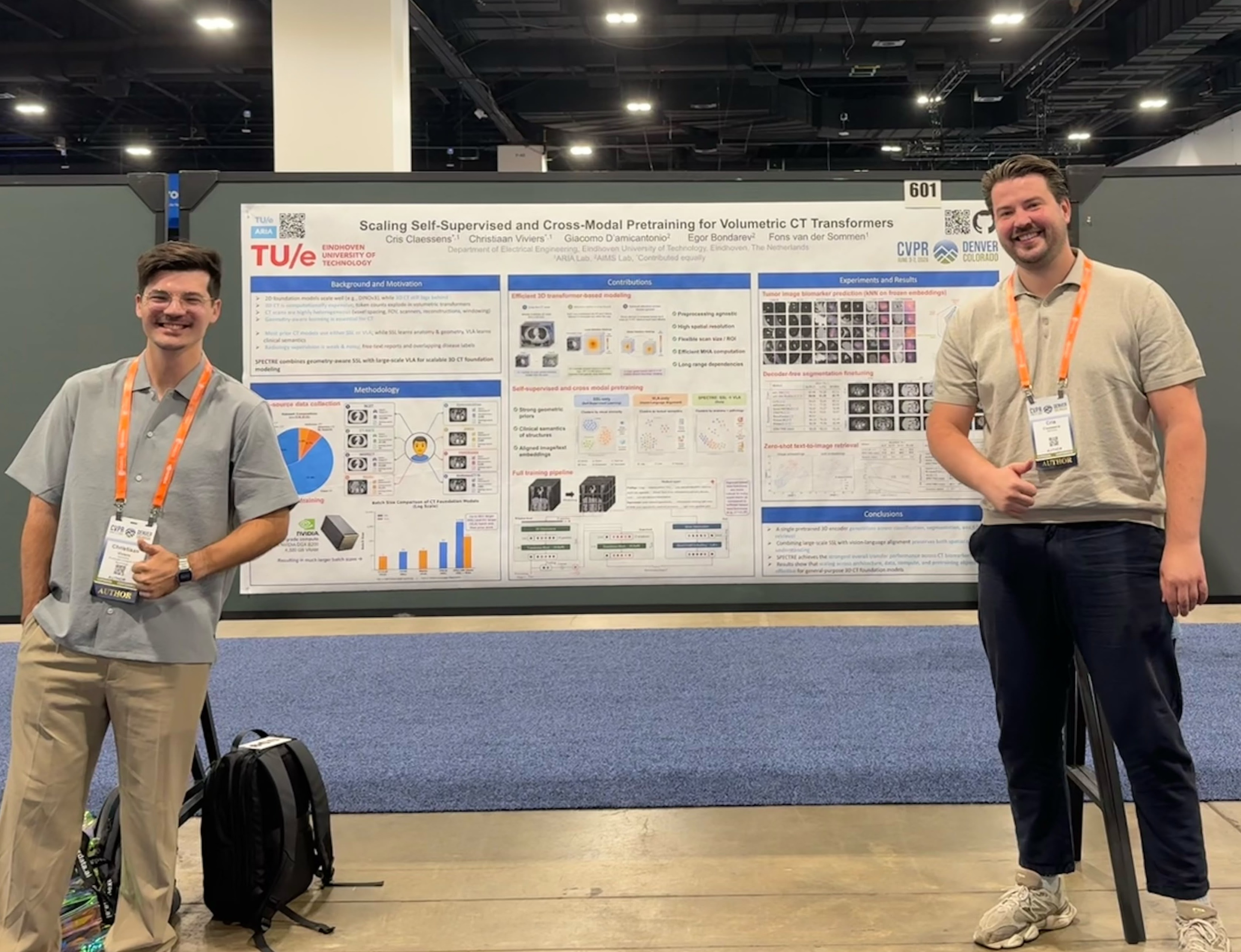 Cris Claessens and Christiaan Viviers presenting the SPECTRE poster at CVPR 2026